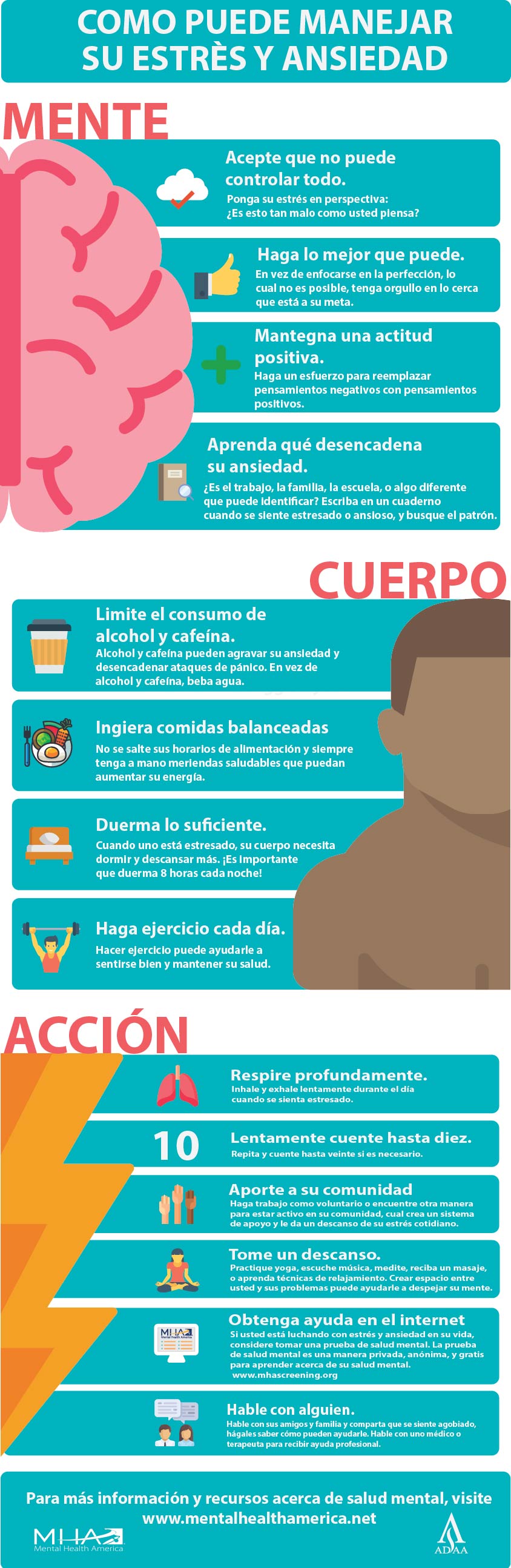 Infografía Como Puede Manejar Su Estrés Y Ansiedad Mental Health America 9950